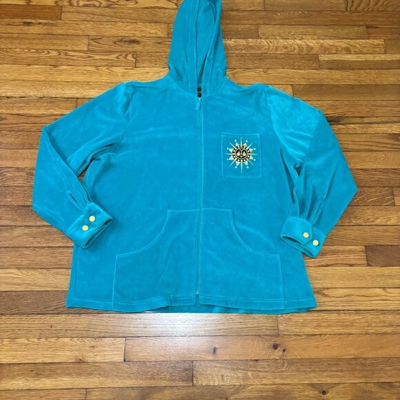 Bob Mackie Wearable Art Womens Velour Zip Up Hoodie Jacket Plus Sz 1X Turquoise - Picture 3 of 7
